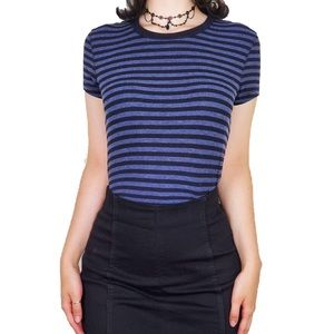 Black And Blurple Stripped Tee Grunge XS S Goth 🖤
